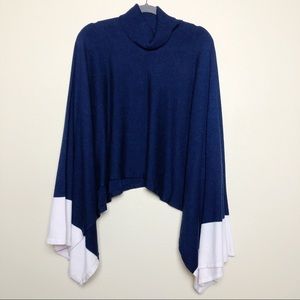 WHBM Turtleneck Colorblock Sweater Poncho Navy M